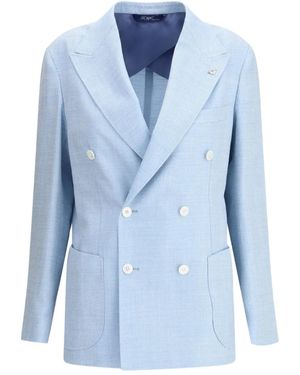 Gi Capri Herringbone Double-Breasted Blazer - Blue