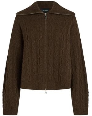 Karl Lagerfeld Cable-Knit Zip-Up Cardigan - Brown