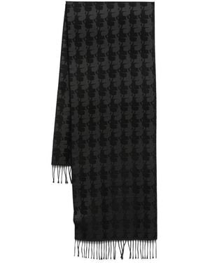 Karl Lagerfeld Checked Fringed-Edges Scarf - Gray