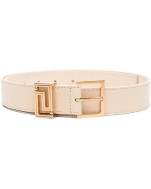 Versace Square-Buckle Leather Belt - Natural