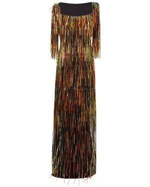 Gemy Maalouf Square-Neck Fringed Maxi Dress - Natural