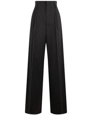 Alberta Ferretti Pinstriped Wide-Leg Tailored Trousers - Black