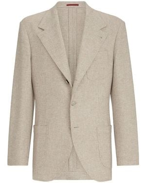 Brunello Cucinelli Cashmere-Panama Deconstructed Blazer With Patch Pockets And Metal Buttons - White