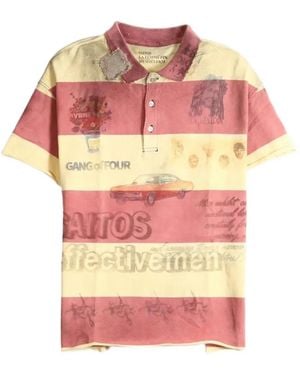 SAITOS Graphic-Print Striped Polo Shirt - Pink