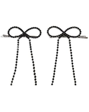 YELLOWSWALLOW Bow Stone-Embellished Hair Clips - White