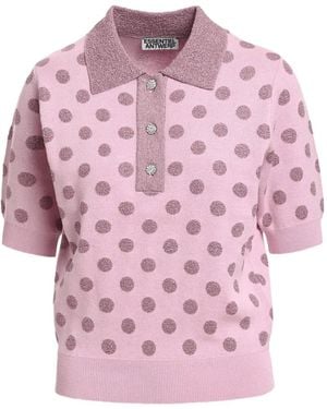 Essentiel Antwerp Polka-Dot Knitted Polo Top - Pink