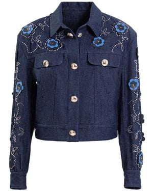 Saiid Kobeisy Floral-Embellished Denim Jacket And Ruffled Midi Dress - Blue