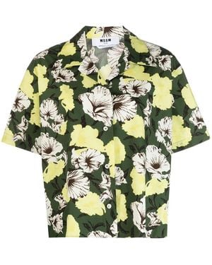 MSGM Floral-Print Short-Sleeve Shirt - Green