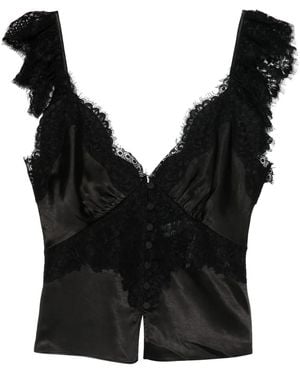 Self-Portrait Satin Lace Top - Black