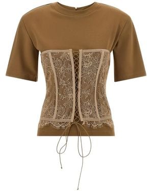 GIUSEPPE DI MORABITO Lace-Detail Corset-Appliqué T-Shirt - Natural