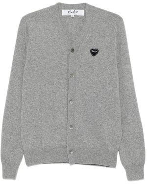 COMME DES GARÇONS PLAY Heart-Emblem Rhinestone-Embellishment Cardigan - Gray