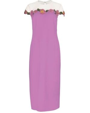 Oscar de la Renta Floral-Embellished Sheath Midi Dress - Purple