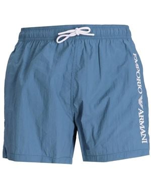 Emporio Armani Badeshorts Mit Logo-Stickerei - Blau