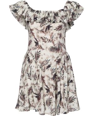 B+ AB Leaf-Print Off-Shoulder Minidress - Grey