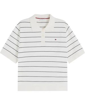 Tommy Hilfiger Striped Short-Sleeve Polo Top - White