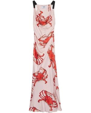 MSGM Abito Lungo Con Stampa - Rosso