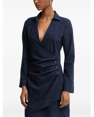 Morgan Check-Pattern Wrap Mini Dress - Blue