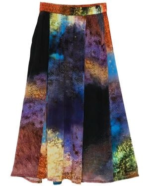 Yavi Paneled Printed Midi Skirt - Blue