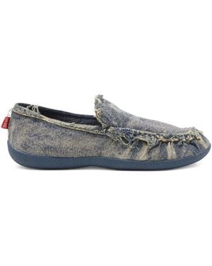 DIESEL D-Shock Moc Frayed Denim Loafers - Gray