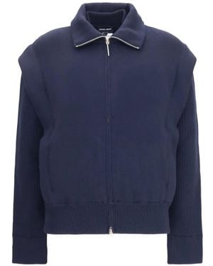 Giorgio Armani Ribbed-Knit Paneled Jacket - Blue