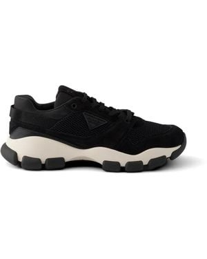 Prada Mesh Fabric And Suede Sneakers - Black