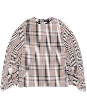 A.W.A.K.E. MODE Checked Drawstring-Sleeve Blouse - Grey