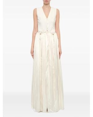 Lanvin V-Neck Drawstring-Waist Maxi Dress - White