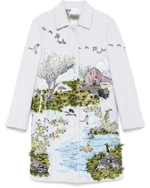 Thom Browne Scenic Toile Applique Bal Collar Overcoat - White