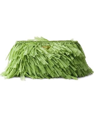 Prada Medium Fringed Crochet Clutch Bag - Green