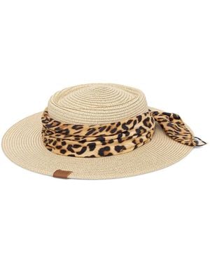 Lola Casademunt Leopard-Print-Scarf Wide-Brim Hat - Metallic