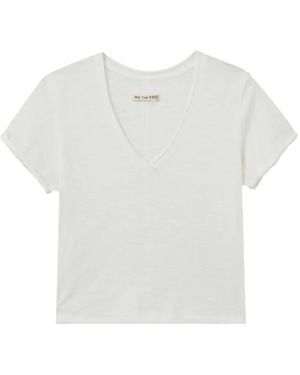 Free People T-Shirt Met Slub-Textuur En V-Hals - Wit