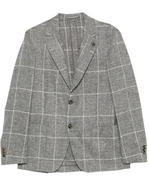 Lardini Check-Pattern Notched-Lapel Jacket - Grey