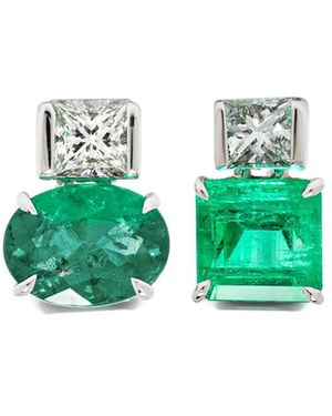 Sauer 18Kt Agnes Diamond And Emerald Earrings - Green