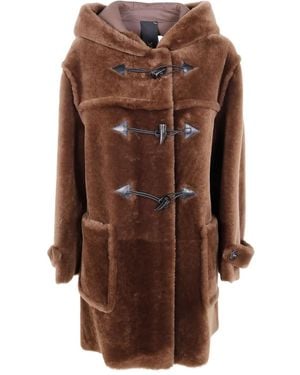 Blancha Hooded Toggle-Fastening Coat - Brown