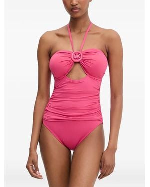 MICHAEL Michael Kors Logo-Plaque Cutout Swimsuit - Pink