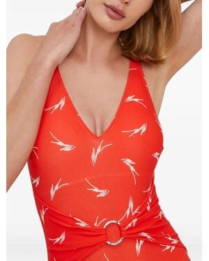 MICHAEL Michael Kors Logo-Print Ring-Detail Swimsuit - Red