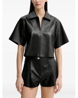Stand Studio Short-Sleeve Collared Top - Black