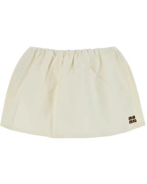 Miu Miu Gathered Logo-Patch Mini Skirt - White