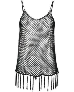 Dodo Bar Or Open-Knit Fringed Top - Black