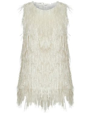 Co. Metallic Fringe-Trimmed Top - White