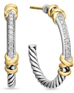 David Yurman 18K And Sterling Petite Helena Wrap Diamond Hoop Earrings - Metallic