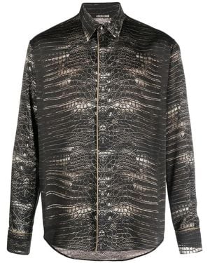 Roberto Cavalli Snakeskin-Print Button-Up Shirt - Grey