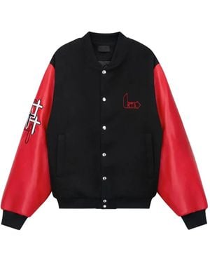 RTA Flame-Logo Leather-Sleeve Jacket - Red