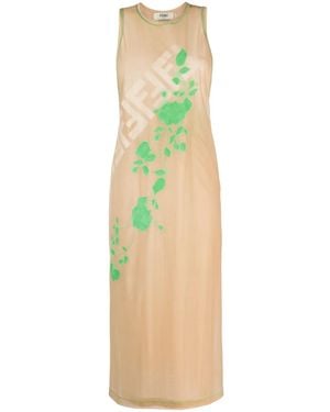 Fendi Roses Sleeveless Midi Dress - Natural