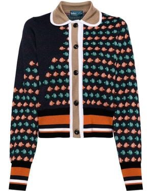 Kolor Fish-Motif Intarsia-Knit Cardigan - Black