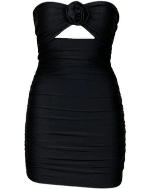 ROOM76 Floral-Appliqué Strapless Mini Dress - Black
