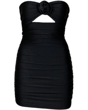 ROOM76 Floral-Appliqué Strapless Mini Dress - Black