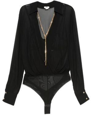 Elisabetta Franchi Wrap-Style Long-Sleeve Bodie - Black