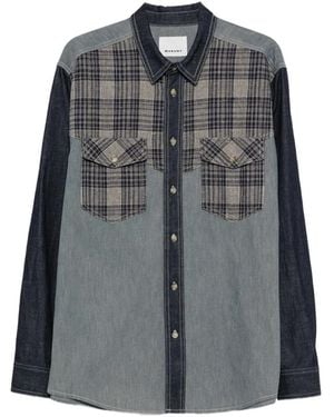 Isabel Marant Camicia Denim Con Inserti A Quadri - Grigio