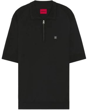 HUGO Zip-Fastening Short-Sleeve Polo Shirt - Black